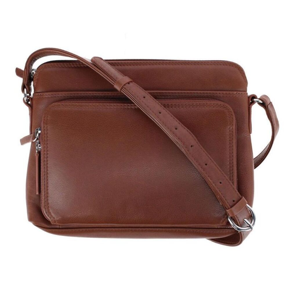 CTM Women's Leather Shoulder Bag Purse with Side Organizer